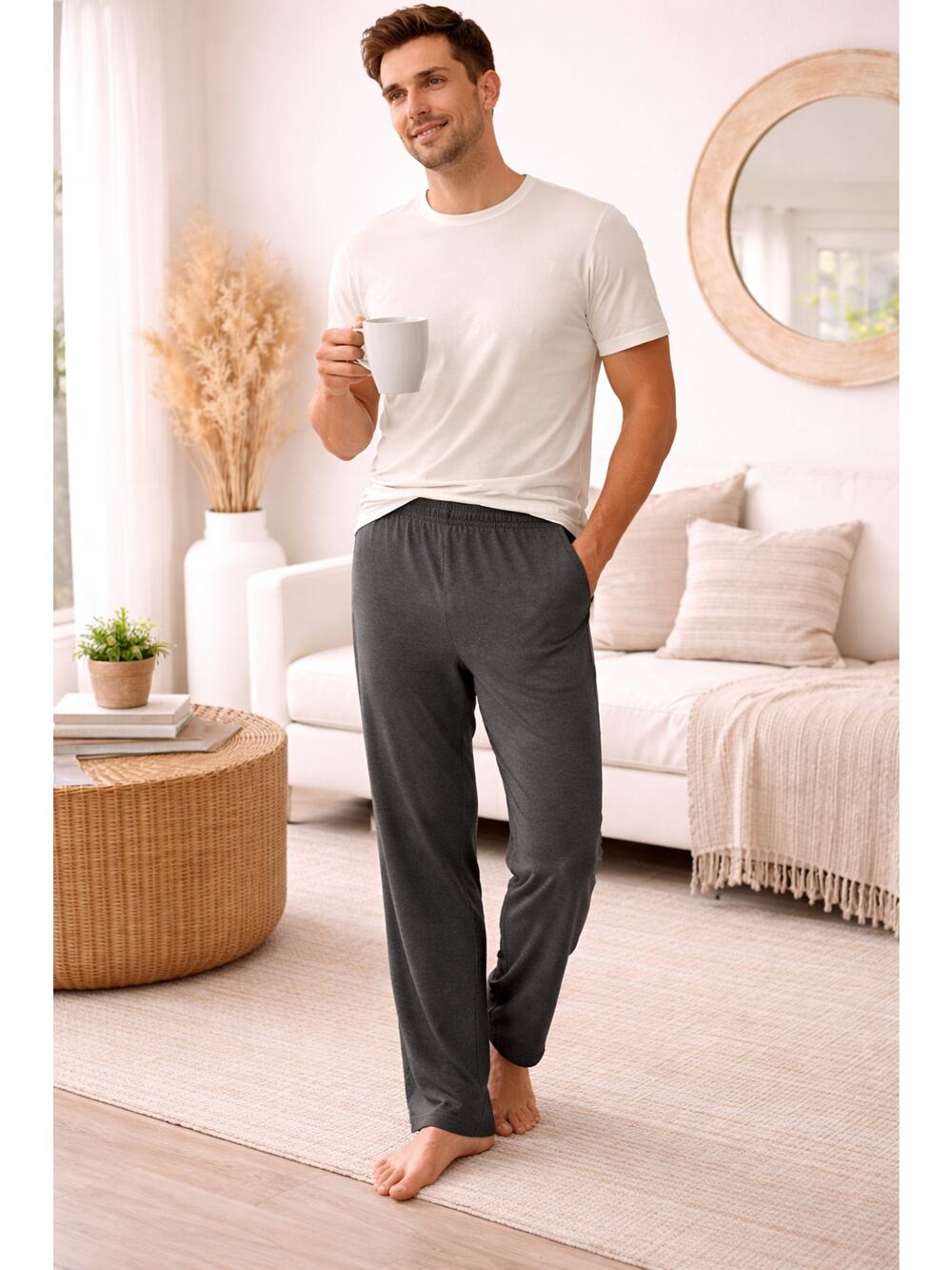 Roots Men’s Lightweight Lounge Pants Dark Charcoal Drawstring Waist Size XL